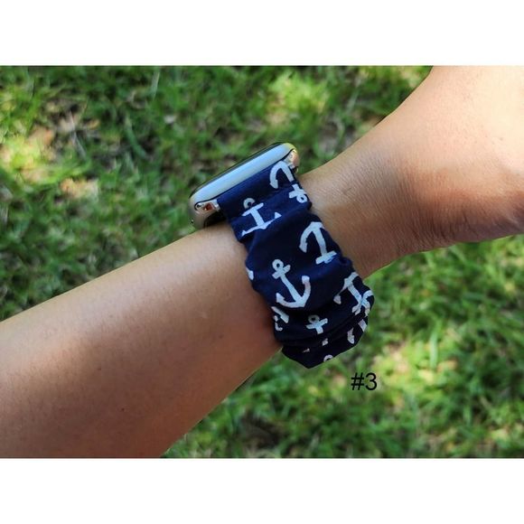 Navy Blue Scrunchies Watch Band for Apple Watch, Fitbit, Samsung, Garmin, Gizmo - Picture 5 of 9